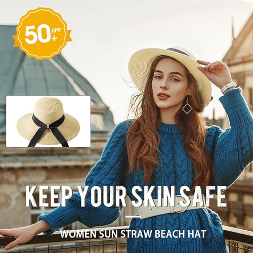 Image of Beach Hats for Women, Sun Straw Hat for Women, UPF 50+ UV Sun Protection Sun Hat Womens, Foldable Floppy Sun Hat