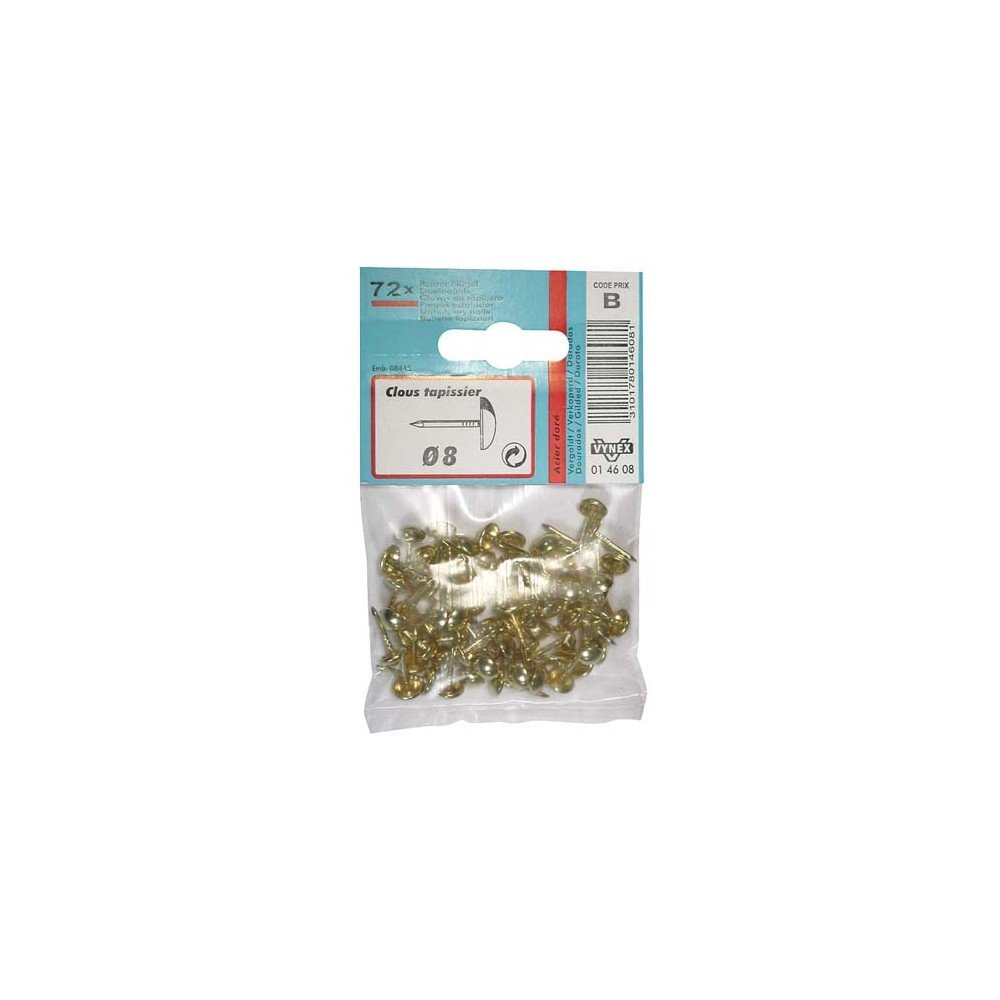 Clou tapissier Acier doré 8mm VYNEX pour restauration de meuble et tapisserie - Lot de 72 pièces
