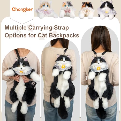 Image of Chongker Stuffed Animals Backpack - Cute Cat plush Backpack Toy, Handcrafted Realistic Cat Shaped Backpack, Heartwarming Surprise Idea, Companionship Stuffed Cat, Large Black Cat