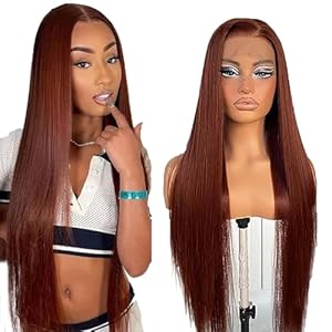 Echthaar Perücke für Damen Perücken Straight Human Hair Wig 13×6 Lace Front Wig 100% Brasilianisches Perücken Echthaar mit Babyhaar Any Part Reddish Brown Color 32 Inch