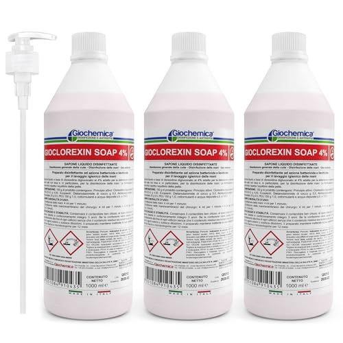 GIOCHEMICA GIOCLOREXIN SOAP 4% Sapone Liquido Disinfettante a Base di Clorexidina 3 Flaconi da 1000
