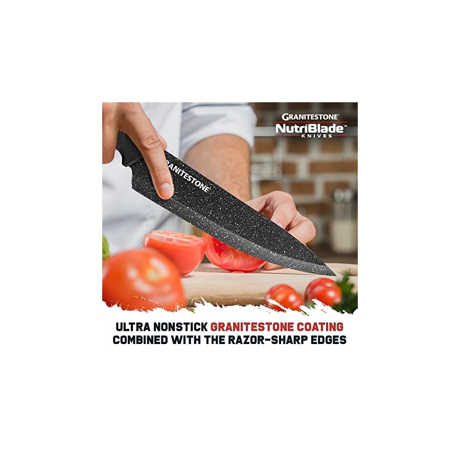 Nutriblade-6-PC-Knife-Set-by-Granitestone-Professional-Kitchen-Chefs-Knives-with-Ultra-Sharp-Stainless-Steel-Blades-and-Nonstick-Granite-Coating-Easy-Grip-Handle-Rust-proof-Dishwasher-safe-Black Granitestone Nutriblade Knife Set, High Grade Professional Chef Kitchen Knives Set, Toughened Stainless Steel with Nonstick Mineral Coating, Rubberized Ergonomic Grip, Dishwasher Safe