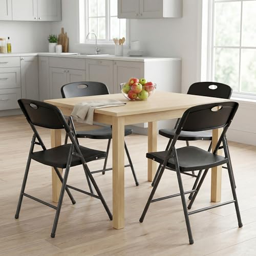 Image of DUMOS 8 Pack Black Folding Chairs, Plastic Portable Stackable Dining Chairs with Metal Frame, for Indoor Outdoor, for Home and Office, Conference, Party, Event, Wedding, Birthday, Black