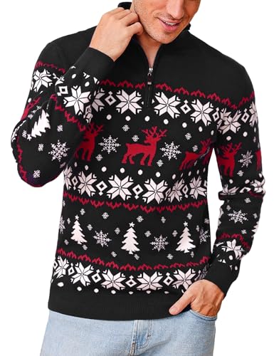Crewhpo Pull de Noel Homme Hiver Pullover Chaud en Tricot Chaud Sweat de Noël Col Roulé de Neige Renne Christmas Jumper a Manches Longues