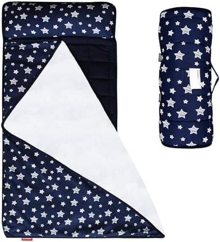 Moonsea Toddler Nap Mat with Pillow and Fleece Minky Blanket Navy