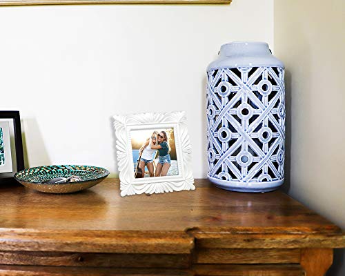 Isaac Jacobs 4X4 White Wave Textured Hand-Crafted Resin Picture Frame With Easel & Hook For Tabletop & Wall Display, Decorative Swirl Design Home Décor, Photo Gallery, Art, More (4X4, White) #TOP3