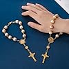 TIESOME 2Pcs Car Rosary, Rearview Mirror Auto Rosary Car Cross Blessing Catholic Medal for Truck Bike Motorcycle Car Mirror Hanging Accessories Decor (Gold) #2