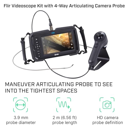 Image of FLIR VS80 4-Way Articulating Probe Videoscope Kit with 3.9mm x 2m Long Probe | 4-way articulating probe, VS80 display, metal case, straps, headset, image and video capture