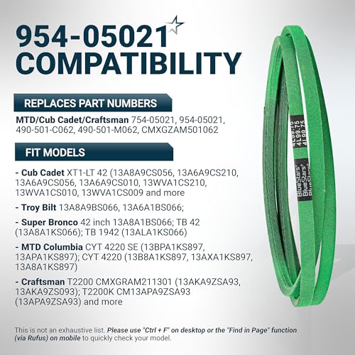 Image of [Upgraded Grip120] BlueStars 954-05021 Mower Deck Belt 99.75 inch x 0.5 inch | For Cub Cadet Troy Bilt Super Bronco MTD Craftsman Lawn Tractor Replaces 754-05021 490-501-C062 490-501-M062 Aramid Cord