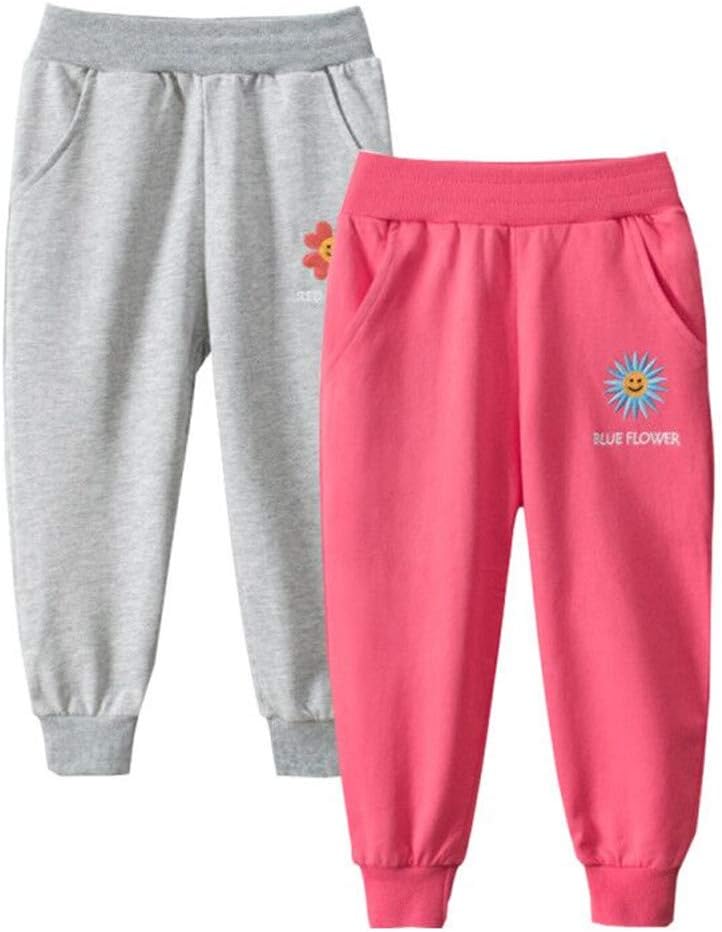 Little Girls Jogger Sweatpants 2-Pack Set Pull on Fleece Solid Color Cotton Pants Size 6