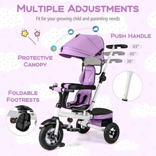 image for Costzon Tricycle, 5 in 1 Toddler Bike w/Foldable Push Handle, Rotatabl