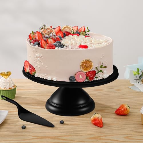 ECWAY Large Cake Stand 12 Inch with Cake Spatula, Round Bamboo Fiber Cupcake Dessert Stand, Cake Decorating Display Stand for Birthday Parties, Weddings, Baby Shower and Other Events, Black by ECWAY - Image 7
