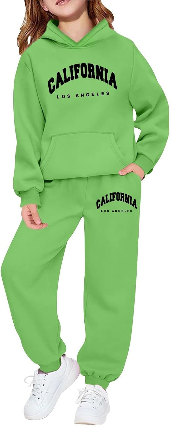 Teens Girls Boys Sweatsuit 2 Piece Los Angeles California Letter Print Tracksuit Sweatshirts and Sweatpants for Kids