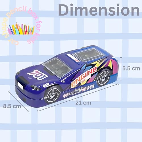 Image of ZAFCO Metal Car Pencil Box for Kids | Compass for Boys | Two Layer Pen Box for Students | Car Geometry for School | Pencil Box for Boys | Birthday Return Gift 1 Unit (Random Blue)