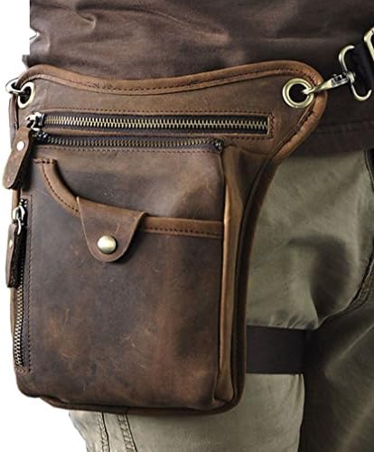 Hiking Waist Pack Leather Drop Leg Bag for Men Women Multi-Purpose Motorcycle Bike Outdoor Travel Sports Tactical Riding Hiking Camping Belt Bum Pouch Small Shoulder Bag Deep Brown