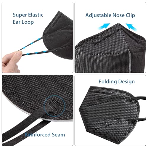 Borje KN95 Face Masks 50 Pcs, Individually Wrapped, 5-Ply Protection Black KN95 Mask, Disposable Face Masks for Adults