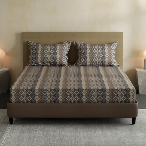Image of Layers 100% Cotton Bedsheet for Double Size Bed | Lumina Floret Collection | 144 TC Soft & Breathable | Printed with 2 Pillow Covers | Wrinkle Free & Colorfast | 3 Piece Bedding Set - Grey