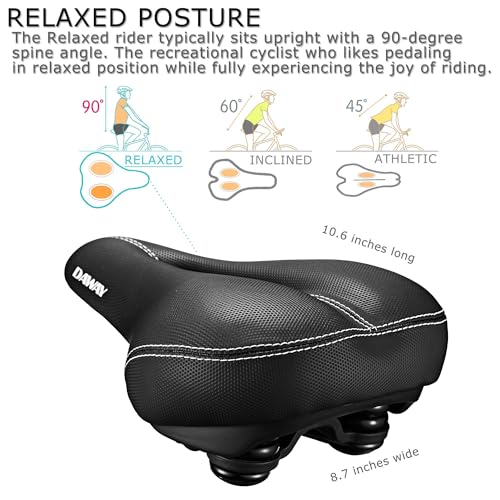 DAWAY C10 Comfortable Wide Bike Seat - Soft Foam Padded Bicycle Saddle for Men, Women, Seniors - Shock Absorbing, Waterproof Leather Cushion, Universal Fit for Peloton, MTB, Cruiser, Exercise Bikes by DAWAY - Image 8