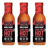 The New Primal Noble, Hot Buffalo Dipping & Wing Sauce, Whole30 Approved, Paleo, Keto, Vegan, Gluten and Dairy Free, Sugar and Soy Free, Low Carb and Calorie, 12 Oz Glass Bottle (3 Count)
