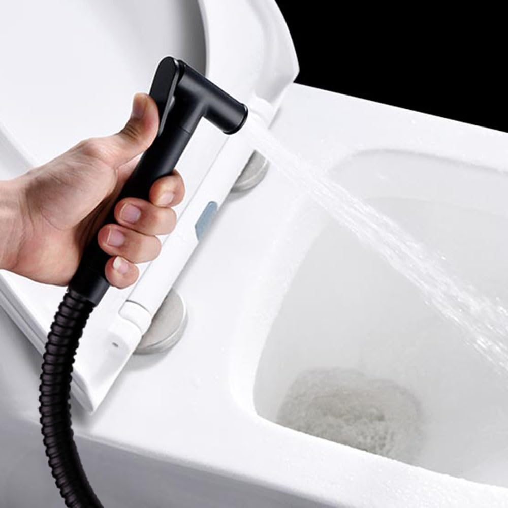 Kibath L474651 Grifo para el WC, Black higiene íntima para sustitución del Bidet, Monomando Agua fría y Caliente con Ducha de Mano. Diseño Redondo, Negro Mate