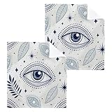 Qilmy Mystic Eyes Washcloths 2 Pack, 12x12 Inch Cotton Wash Cloths - Highly Absorbent Face Towels for Bathroom, Washing, Gym, and Spa