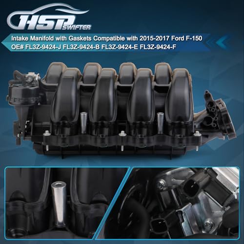 Intake Manifold with Gaskets Compatible with 2015-2017 Ford F-150 5.0L V8 Direct Replacement for OE Part Numbers FL3Z-9424-J FL3Z-9424-B FL3Z-9424-E and FL3Z-9424-F