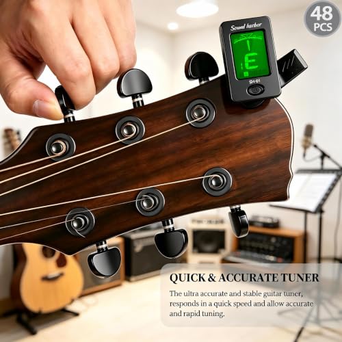 Image of Guitar Tuner Clip On Ukulele Tuner for All Instruments Guitar Bass Ukulele Violin banjo (Tuners 48 Pack)