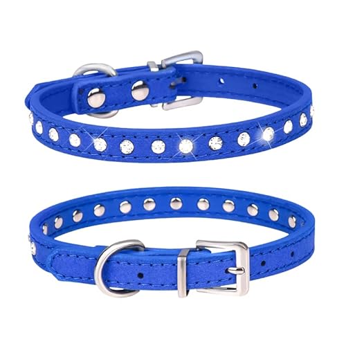 haoyueer Bonito collar de gamuza elegante y deslumbrante con diamantes de imitación de 1 fila, con cristales brillantes, para mascotas, gato, perro, cachorro, color azul oscuro Cover