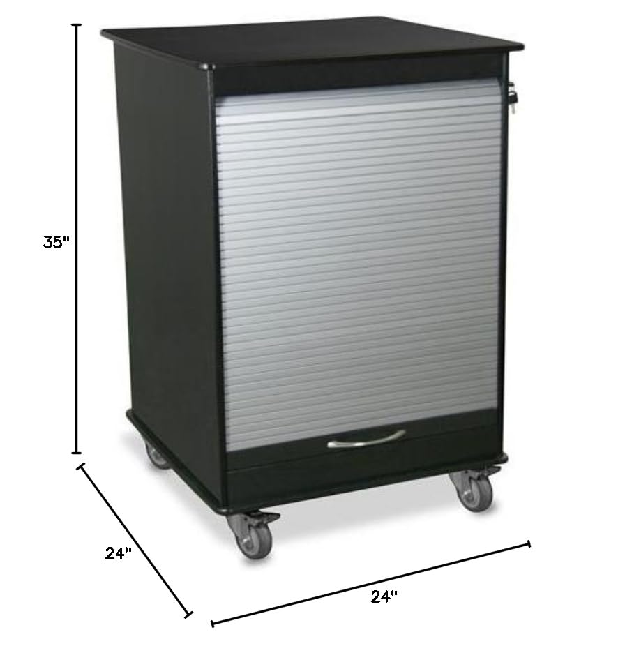 TrippNT 51002 Polyethylene Mobile Lab Cart, Lockable, 24" Width x 35" Height x 24" Depth, Small, Black/Silver