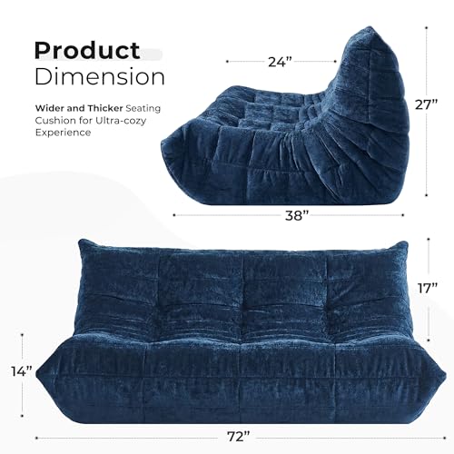 Image of HABUTWAY Giant Bean Bag Chairs Lazy Sofa for Adults,3 Seater,Navy Blue | 3 Seater Fireside Chair, Memory Foam Lazy Large Floor Bean Bag Sofa for Living Room, Bedroom, Dorm, Office