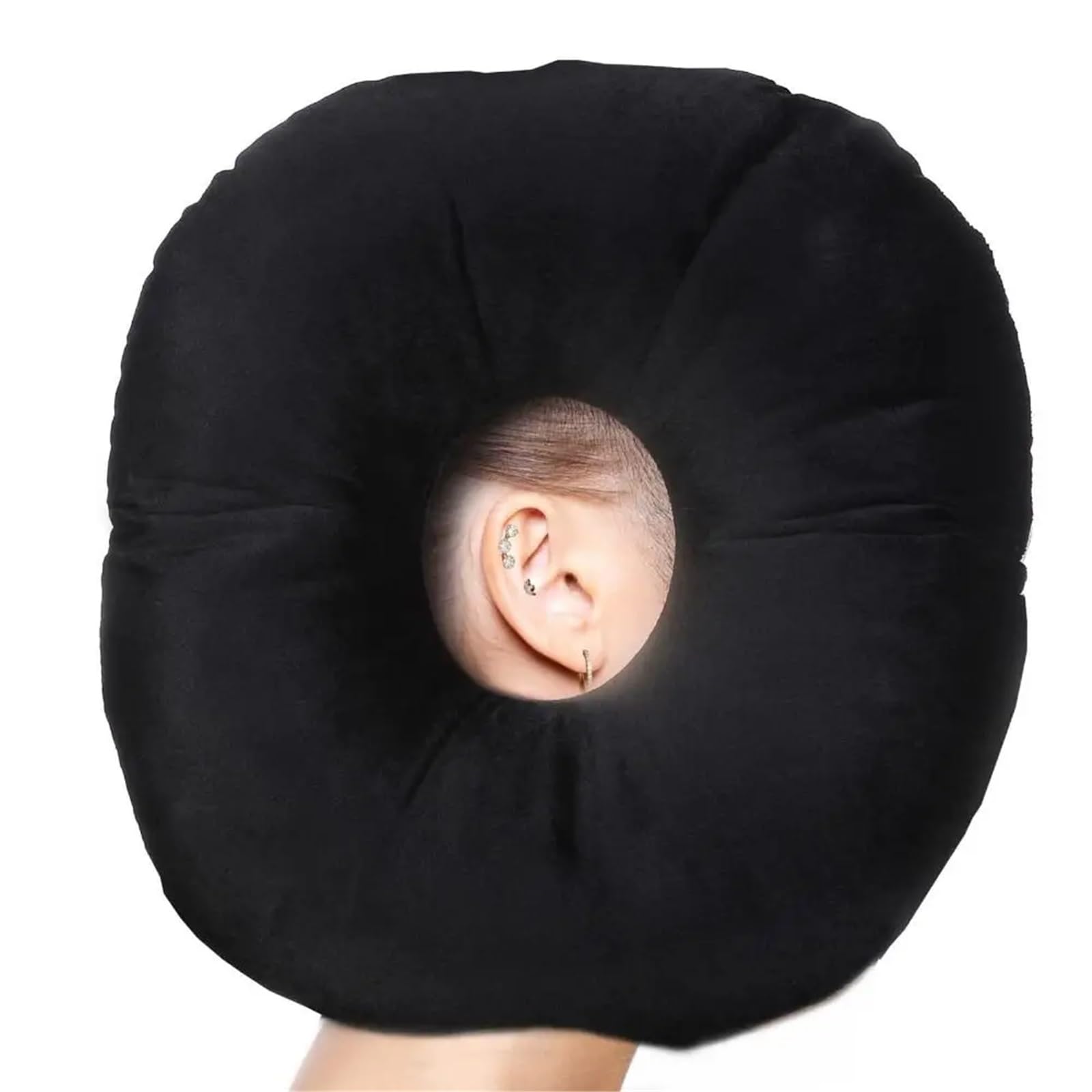 Ayztantine Ear Piercing Pillow with an Ear Hole Cotton Filling Ear Piercing Pillow Breathable Ergonomic with Hole Portable Comfortable Earring(Black)
