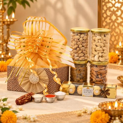 NUTRI MIRACLE Bhaidooj Dry Fruit and Nut Gifts Hamper for Brother | Chocolate and Dry Fruits with Goodies Basket for Family | Bhaidooj Gift Hamper