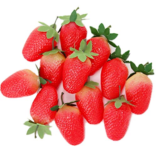 Image of Ulalaza 12Pcs Fake Strawberry Artificial Fruits Model Lifelike Big Red Strawberry Party Decoration Desk Ornament