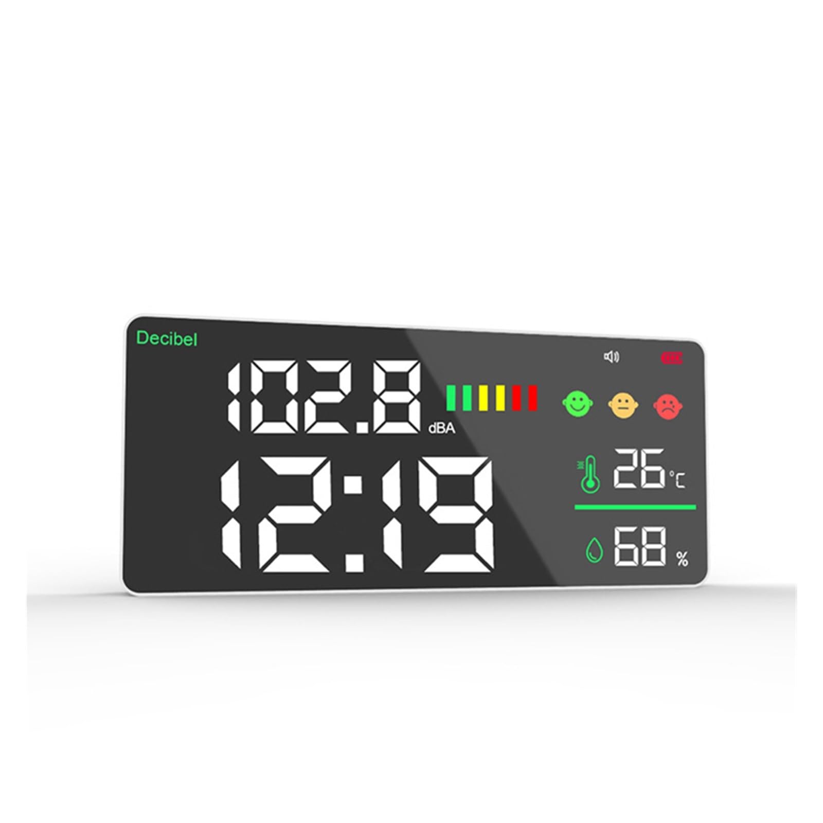 Medidor De Sonido Decibeles Digital Montado En La Pared Probador Ruido Inteligente Monitor Temperatura Y Humedad LED Reloj Pantalla Grande 30~130db PrecisióN Extremadamente Alta