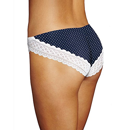 Maidenform Women's Cotton Stretch Tanga, Navy White Dot/White, 6