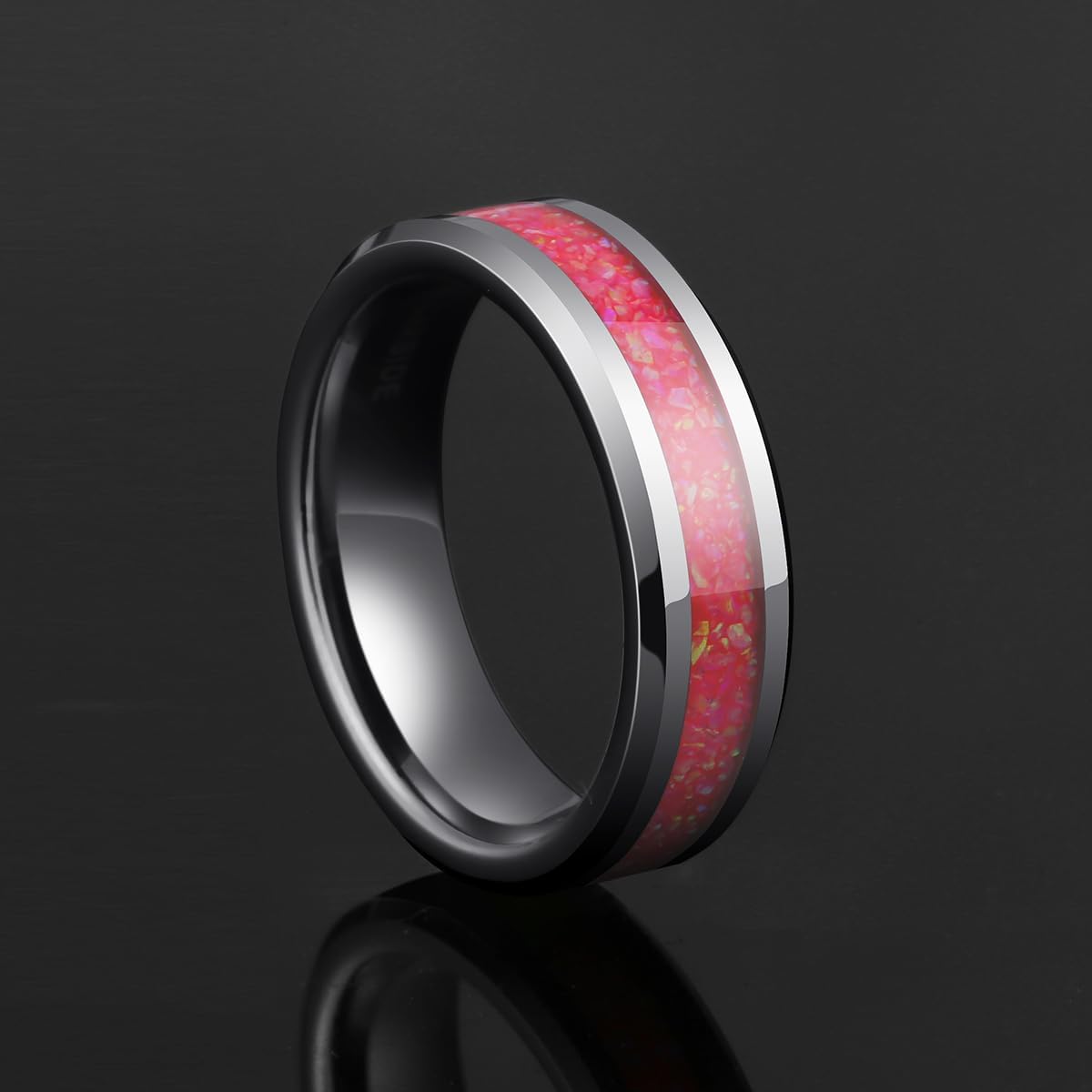 Men's 6MM 8MM Fire Opal Inlaid Wedding Band Suitable For Men And Women Match Daily Outfits Party Accessory Anniversary Promise Rings 5-14.5