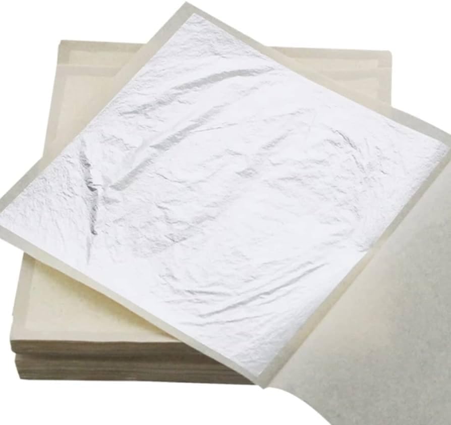 Ask Vark WALA | 99.9% Pure Silver Leaf | FOILS 25pcs King Size 6�4 INCHES for Sweets Deco,Cake Baking,Chocolate,supari,serums,Ayurvedic madicine,Decoration,Beauty FACE Kits,Painting Art Crafts etc