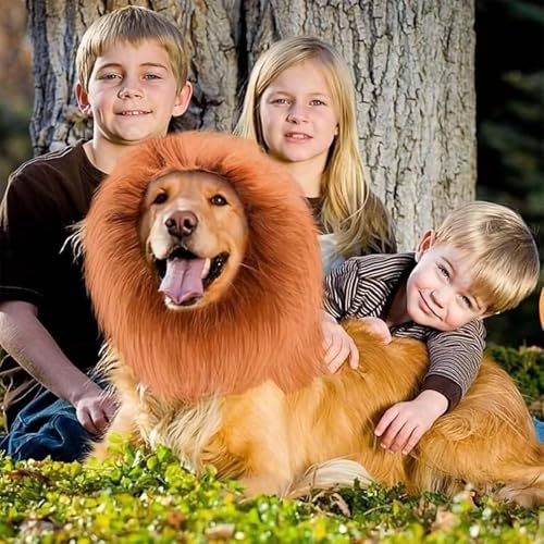 VIDSTW Lions Mane mit Realistische Ohren für Hundekostüm Löwenmähne Perücke Hundekostüm Einstellbar Halloween Löwenmähne Hund Kostüm Hund Tierverkleidung für Mittlere und Große Hunde (Rotbraun)