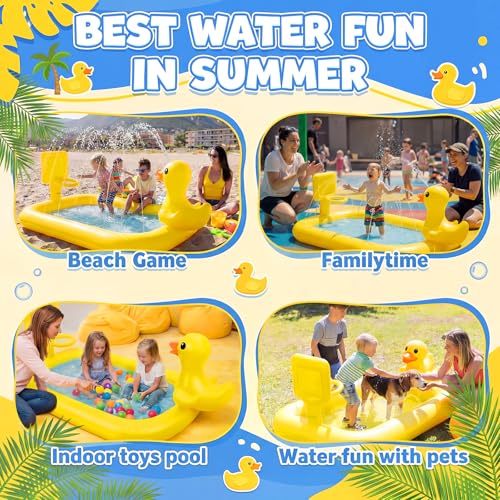 Jenaai 63" Splash Pad for Toddlers 1-3, Inflatable Duck Sprinkler with Hoop - image 7
