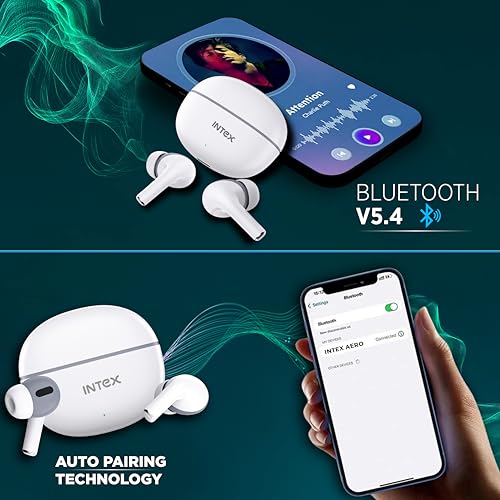 Image of Intex Buds AERO TWS Bluetooth Earbuds with AI ENC, Deep Bass, 13mm Driver, Type-C Fast Charging, 32H Playtime, Low Latency, Touch Control, Voice Assistant, Wireless Earphones (White)