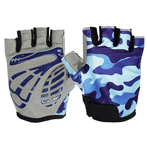 qiguch66 Children Half Finger Fingerless Short Gloves Mitt Mitten for Cycling MTB Exercise Skate Roller Skating,Stylish Kids Scooter Bicycle Half Finger Protection Gloves Blue Camouflage S