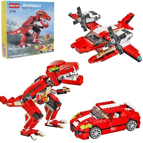 Image of Sky Tech Roaring Power Architect 3 in 1 Building Blocks Brick Set Dinosaur Aircraft Car Toy for Kids, Best Creativity Skills & Engineering Stem Educational Die Toys for Childrens, Set of 1