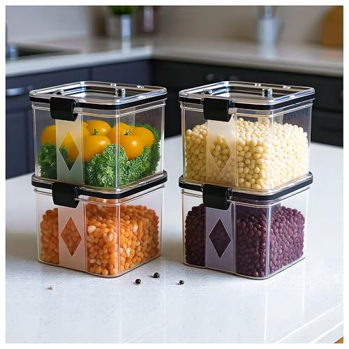 Image of Eightiz (Pack of 4 Fridge Storage Containers Plastic Boxes with Airtight Lids,Freezer Safe,Refrigerator Organizer for Vegetables, Fruits, Kitchen organization accessories (700 ml,Transparent)
