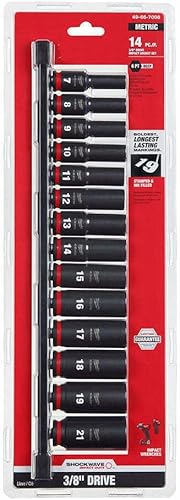 para Milwaukee 49-66-7008 SHOCKWAVE Juego de llaves métricas de 6 puntos de 38 pulgadas - 14 piezas