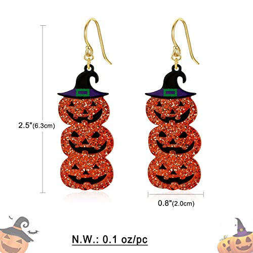 WOWORAMA Halloween Earrings Cute Pumpkin Earrings for Women Fun Crystal Pumpkin Stud Earrings Funny Smiling Face Pumpkin Drop Earrings Halloween Earrings Jewelry