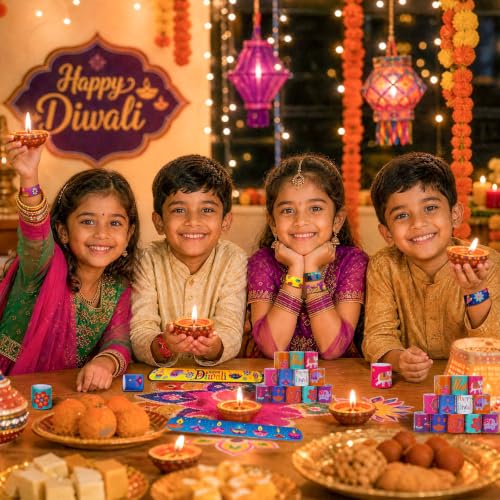 Image of JUNEBRUSHS 56 PCS Diwali Slap Bracelets Bulk Indian Party Favors Happy Diwali Gifts Classroom Rewards Colorful Lantern Rubber Wristbands Goodies Treat Bag Fillers