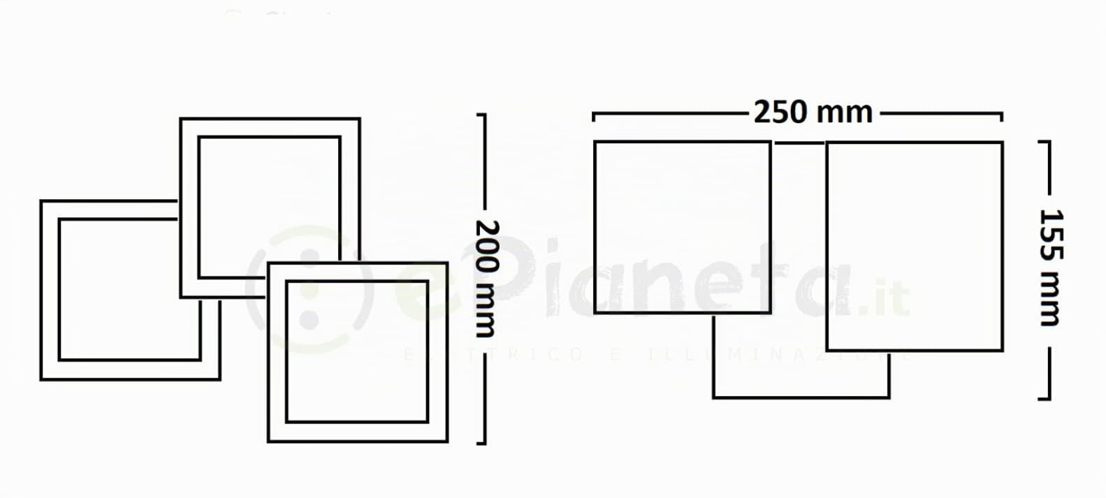 Plafoniera cubo 3 luci led attacco GU10 in gesso lampada da soffitto quadrata moderno bianco verniciabile (Plafoniera Cubo)