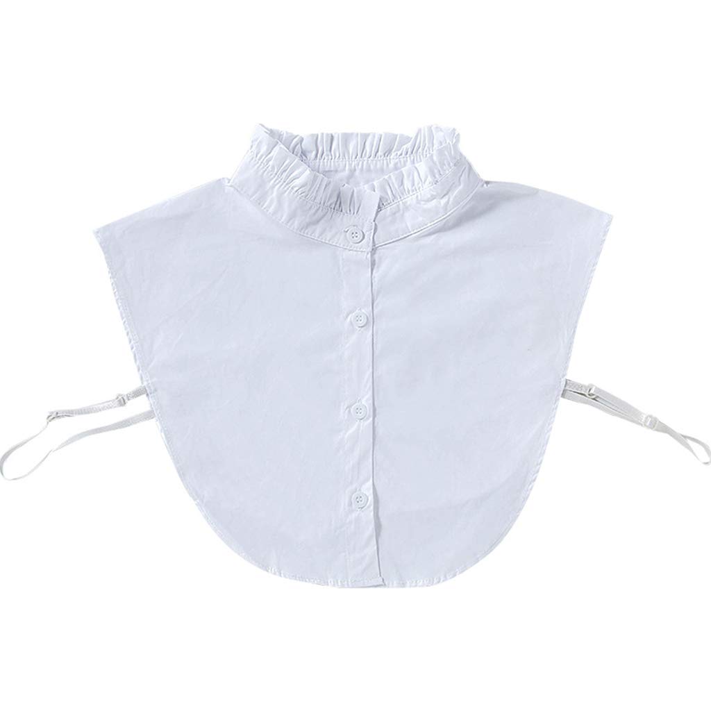 JOYKK Women's Soft Wrinkles Ruffled Faux Stand Collar Overlay Pullover White Half Shirt – White