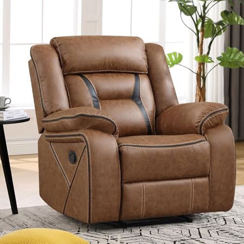 Sillón reclinable manual de cuero sintético marrón miniatura 1