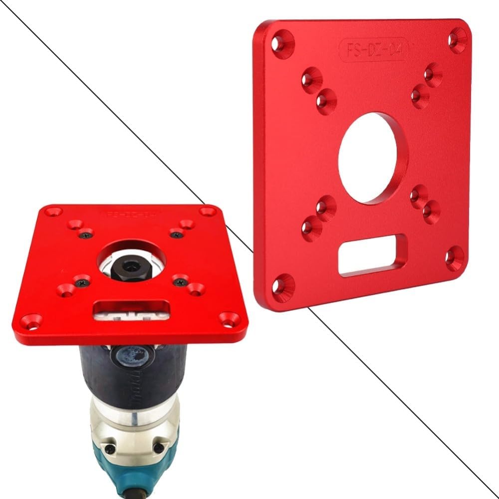 Aluminum Router Table Insert Plate, 120 x 120mm Red | Double Scale Alignment, Center Hole Bushing, 120 x 120 x 8 mm, For Makita RT0700C And 70 x 60 mm Screw Holes